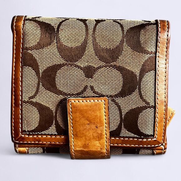 Coach Tan Leather brown canvas monogram wallet - Picture 1 of 5
